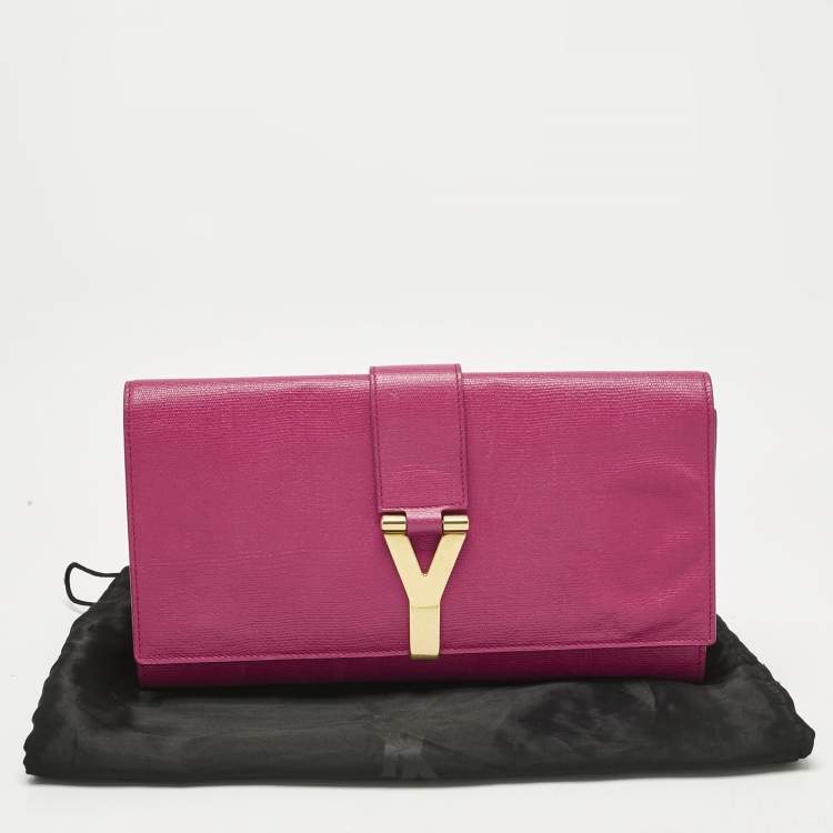 Pre Owned Yves Saint Laurent Fuchsia Leather Ligne Y Clutch