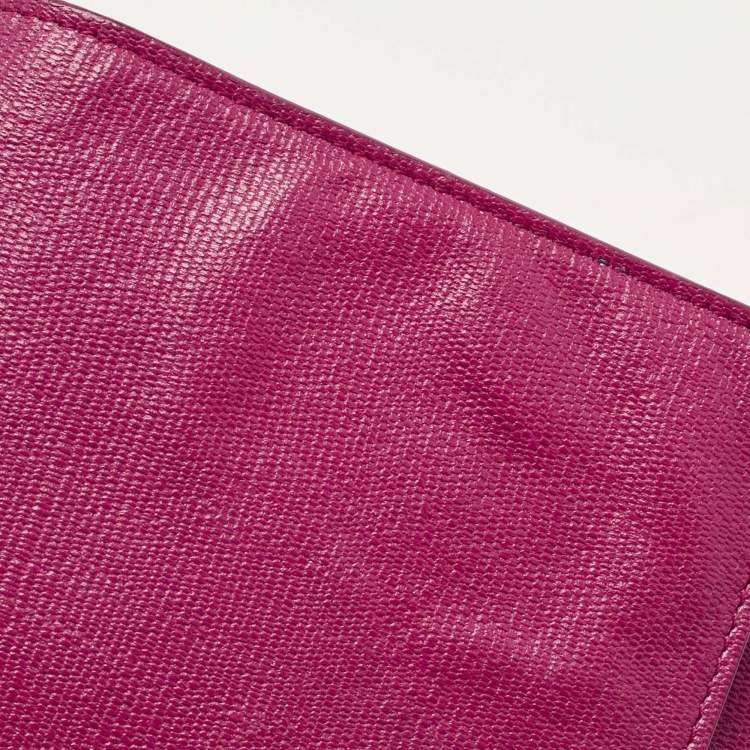 Pre Owned Yves Saint Laurent Fuchsia Leather Ligne Y Clutch