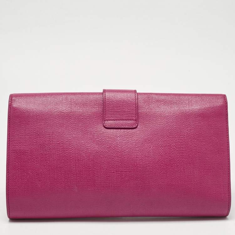 Pre Owned Yves Saint Laurent Fuchsia Leather Ligne Y Clutch