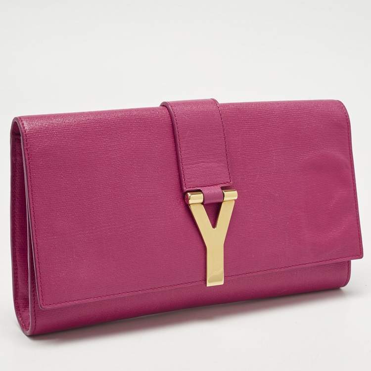 Pre Owned Yves Saint Laurent Fuchsia Leather Ligne Y Clutch