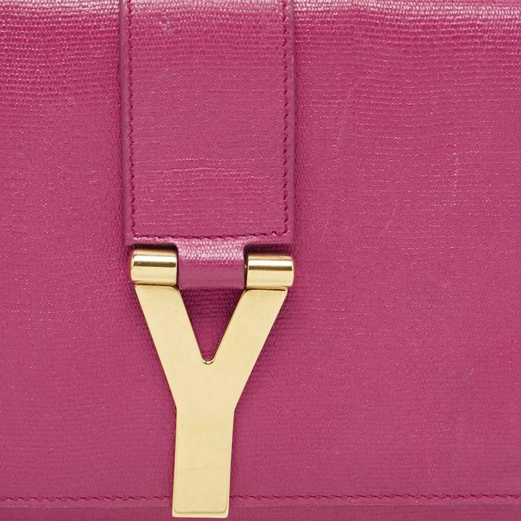 Pre Owned Yves Saint Laurent Fuchsia Leather Ligne Y Clutch