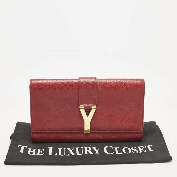 Pre Owned Yves Saint Laurent Red Leather Ligne Y Clutch
