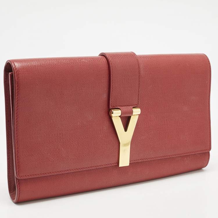 Pre Owned Yves Saint Laurent Red Leather Ligne Y Clutch