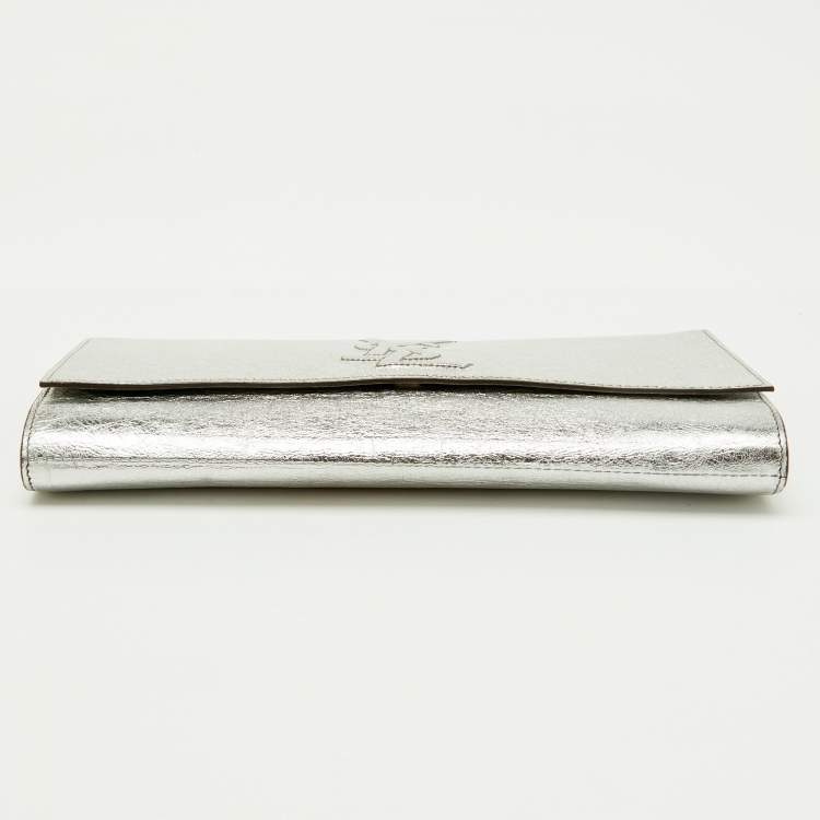 Pre Owned Yves Saint Laurent Silver Leather Belle De Jour Flap Clutch