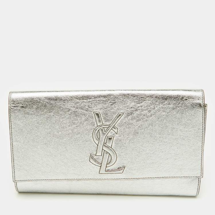 Pre Owned Yves Saint Laurent Silver Leather Belle De Jour Flap Clutch