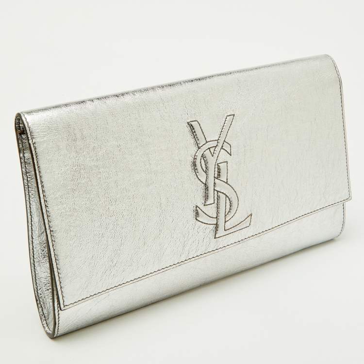 Pre Owned Yves Saint Laurent Silver Leather Belle De Jour Flap Clutch