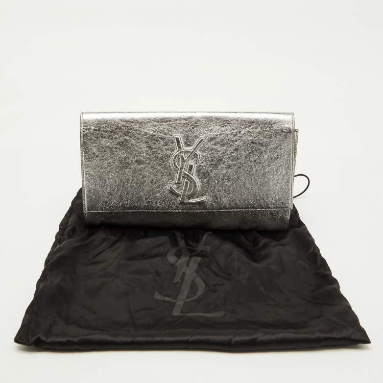 Pre Owned Yves Saint Laurent Silver Leather Belle De Jour Flap Clutch