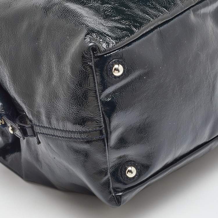 Pre Owned Yves Saint Laurent Midnight Blue Patent Leather Easy Y Satchel