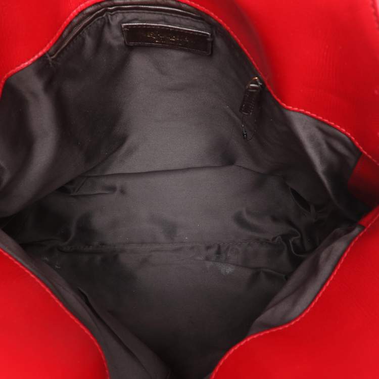 Pre Owned Yves Saint Laurent Red Croc Embossed Patent Leather Tribute Tote