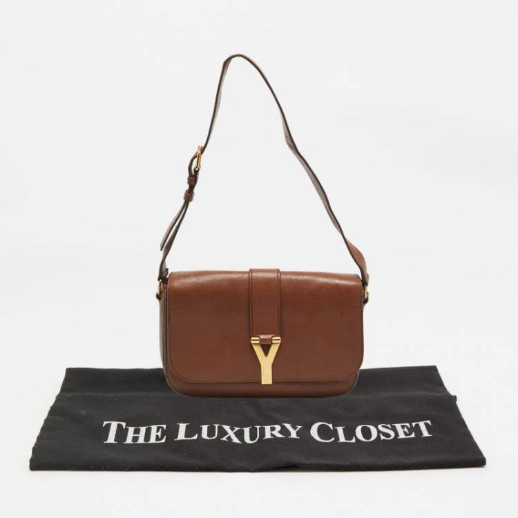 Pre Owned Yves Saint Laurent Brown Leather Large Chyc Flap Shoulder Bag