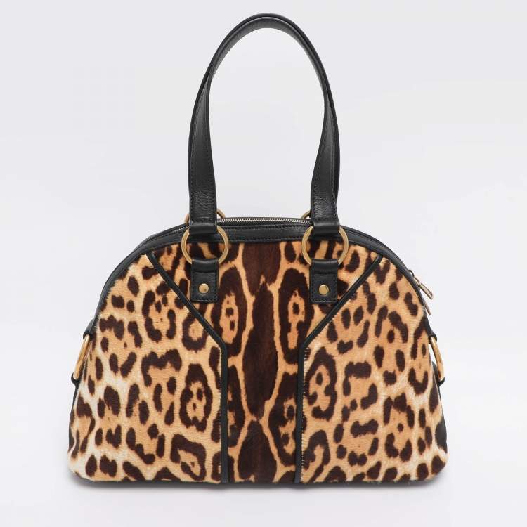 Pre Owned Yves Saint Laurent Beige/Black Calfhair and Leather Muse Bag