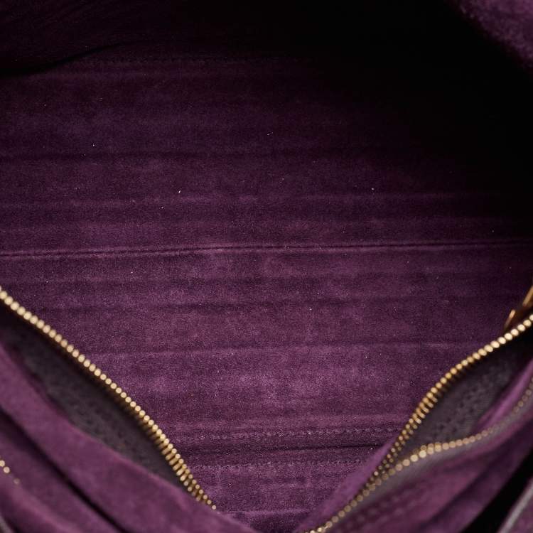 Pre Owned Yves Saint Laurent Purple Croc Embossed Leather and Suede Muse Two Top Handle Bag