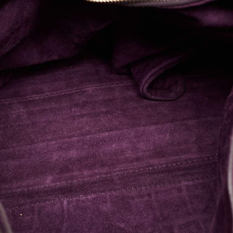 Pre Owned Yves Saint Laurent Purple Croc Embossed Leather and Suede Muse Two Top Handle Bag