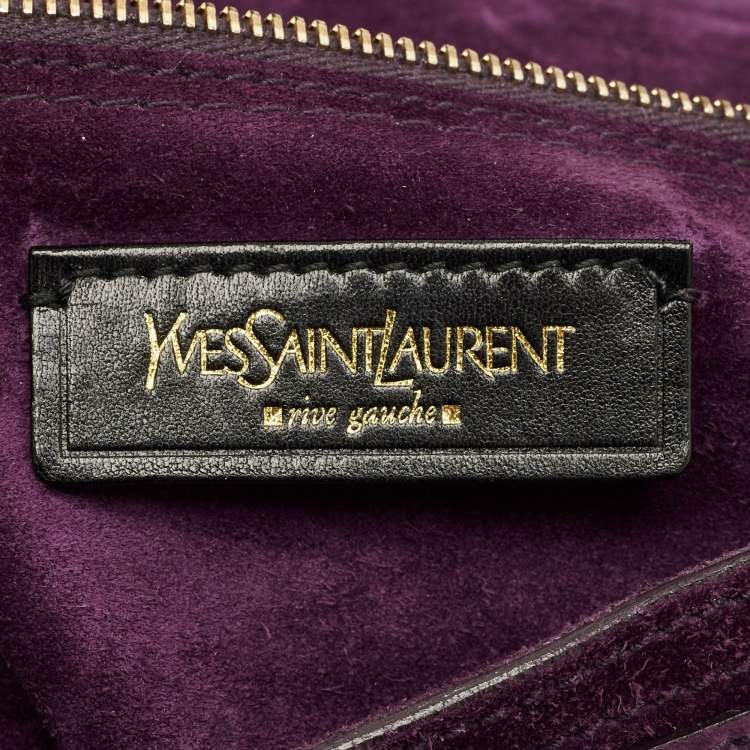 Pre Owned Yves Saint Laurent Purple Croc Embossed Leather and Suede Muse Two Top Handle Bag