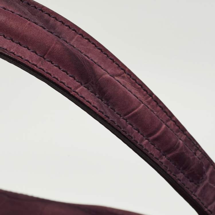 Pre Owned Yves Saint Laurent Purple Croc Embossed Leather and Suede Muse Two Top Handle Bag