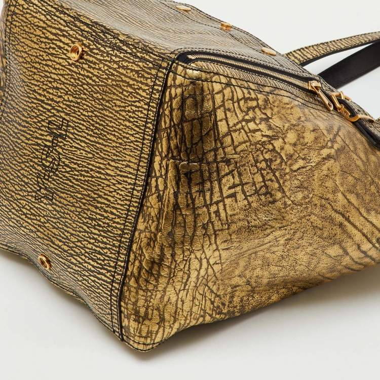 Pre Owned Yves Saint Laurent Metallic Gold/Black Leather Downtown Tote