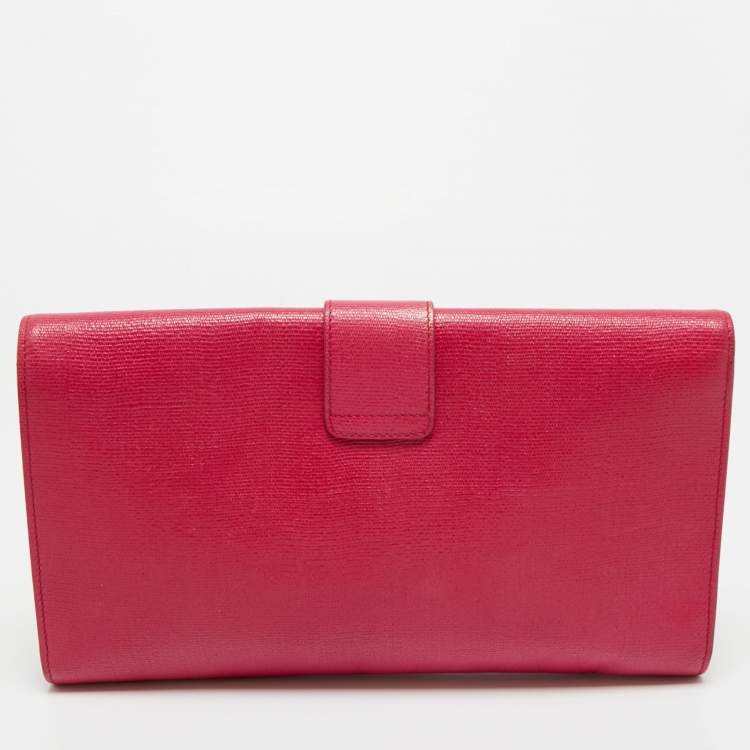 Pre Owned Yves Saint Laurent Fuchsia Leather Ligne Y Clutch