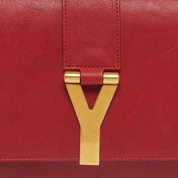 Pre Owned Yves Saint Laurent Red Leather Ligne Y Clutch