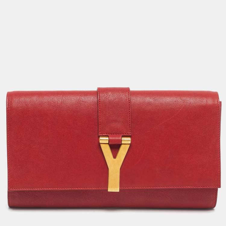 Pre Owned Yves Saint Laurent Red Leather Ligne Y Clutch