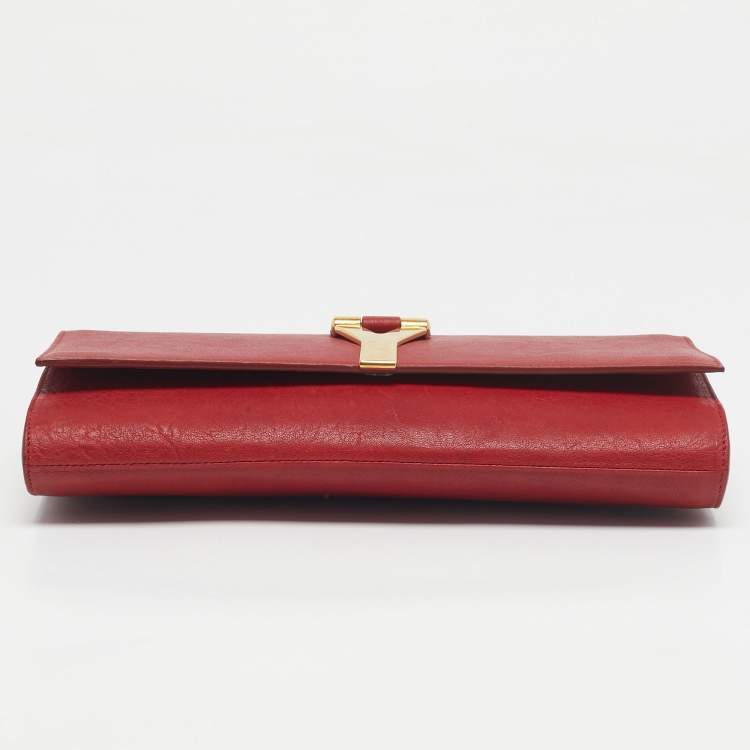 Pre Owned Yves Saint Laurent Red Leather Ligne Y Clutch