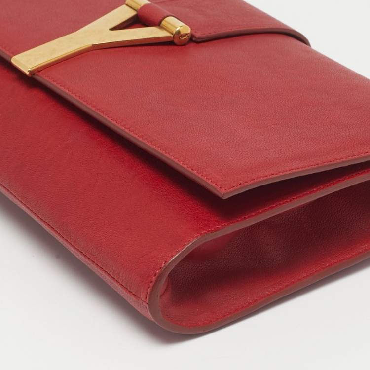 Pre Owned Yves Saint Laurent Red Leather Ligne Y Clutch