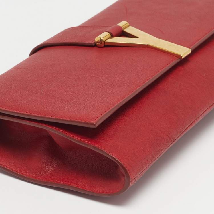 Pre Owned Yves Saint Laurent Red Leather Ligne Y Clutch