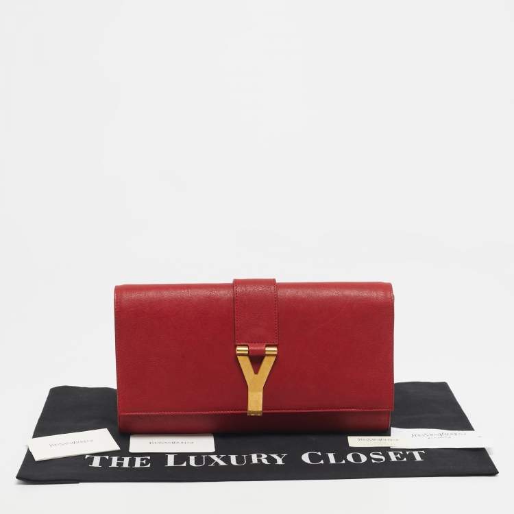 Pre Owned Yves Saint Laurent Red Leather Ligne Y Clutch