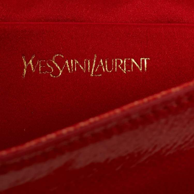 Pre Owned Yves Saint Laurent Orange Patent Leather Belle De Jour Flap Clutch