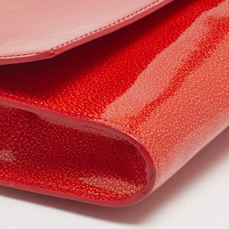Pre Owned Yves Saint Laurent Orange Patent Leather Belle De Jour Flap Clutch