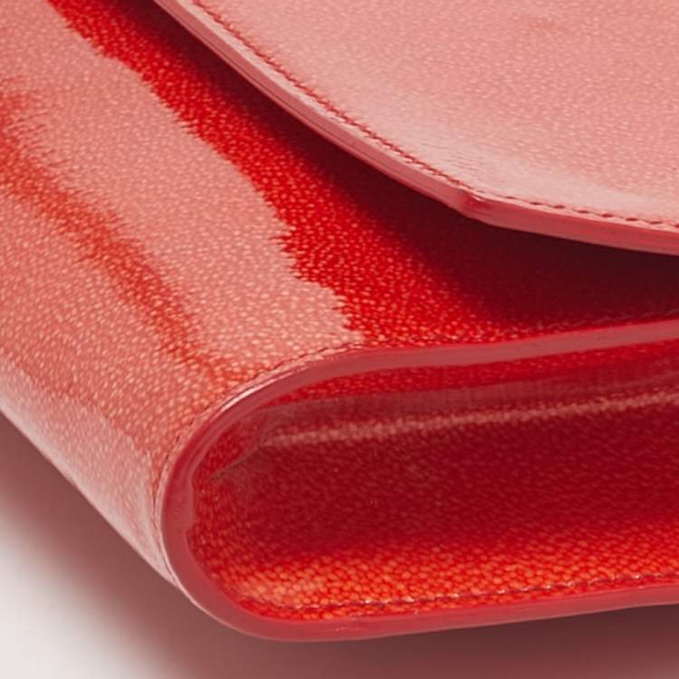 Pre Owned Yves Saint Laurent Orange Patent Leather Belle De Jour Flap Clutch