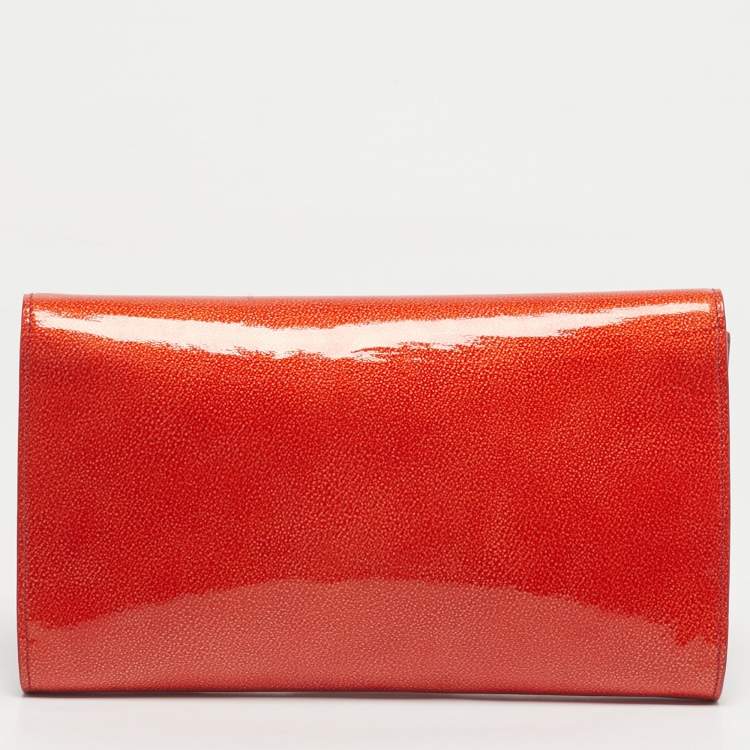 Pre Owned Yves Saint Laurent Orange Patent Leather Belle De Jour Flap Clutch