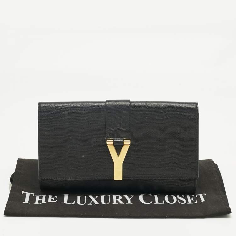 Pre Owned Yves Saint Laurent Black Leather Y-Ligne Clutch