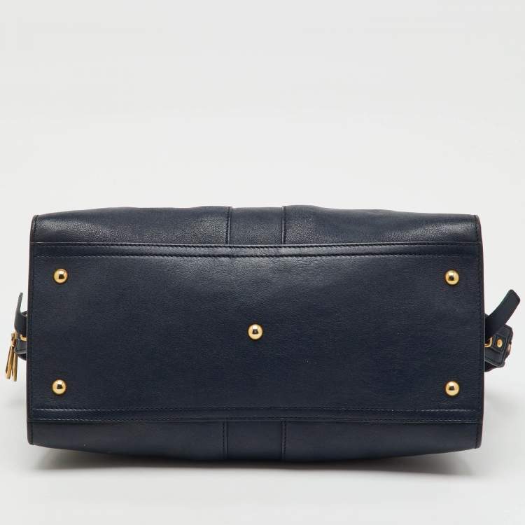 مملوكة مسبقًا حقيبة يد ايف سان لوران كاباس واي-لين جلد أزرق كحلي متوسطة