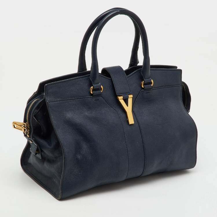 مملوكة مسبقًا حقيبة يد ايف سان لوران كاباس واي-لين جلد أزرق كحلي متوسطة