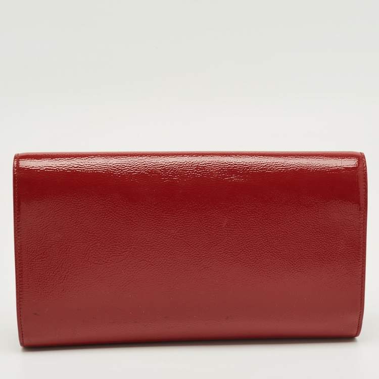 Pre Owned Saint Laurent Red Patent Leather Belle De Jour Flap Clutch