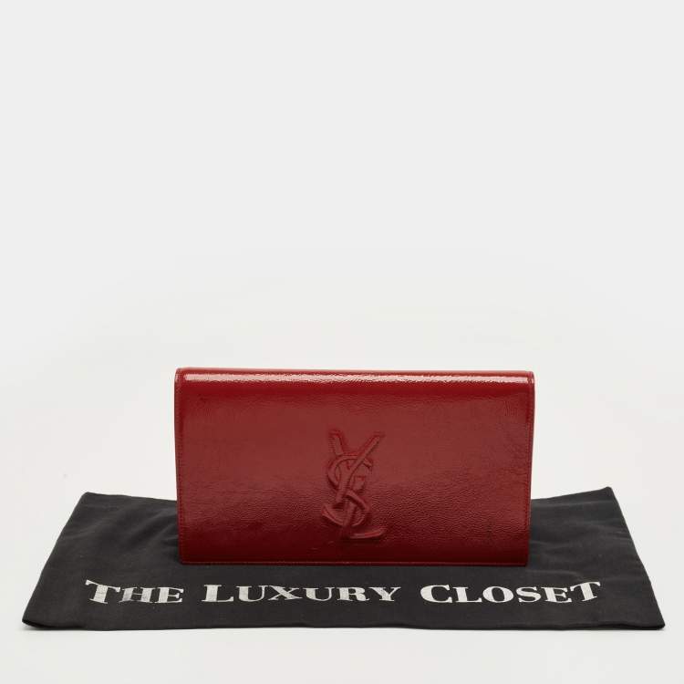 Pre Owned Saint Laurent Red Patent Leather Belle De Jour Flap Clutch