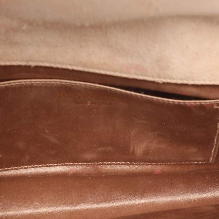 Pre Owned Yves Saint Laurent Beige Patent Leather Belle De Jour Flap Clutch