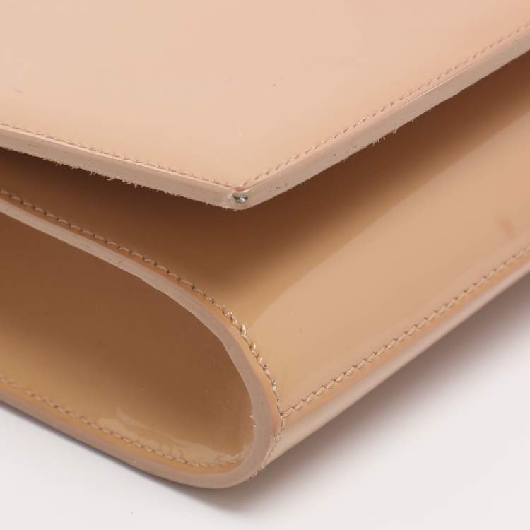 Pre Owned Yves Saint Laurent Beige Patent Leather Belle De Jour Flap Clutch