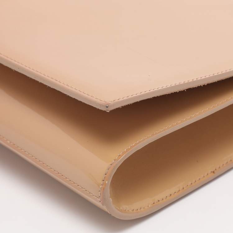 Pre Owned Yves Saint Laurent Beige Patent Leather Belle De Jour Flap Clutch