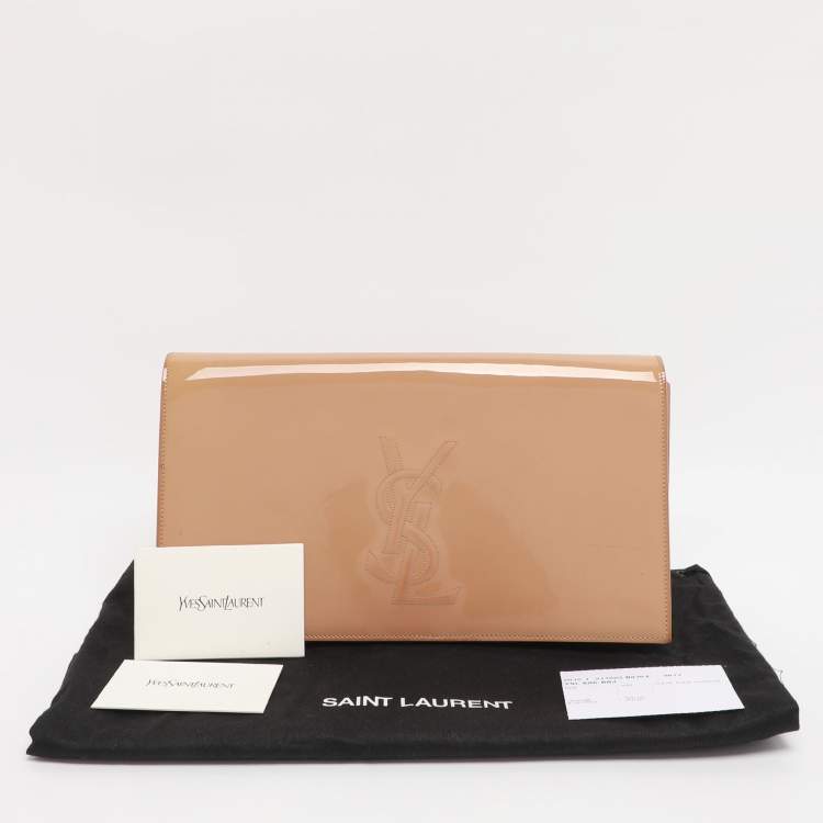 Pre Owned Yves Saint Laurent Beige Patent Leather Belle De Jour Flap Clutch