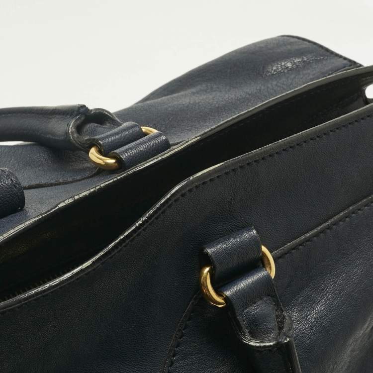 Pre Owned Yves Saint Laurent Navy Blue Leather Large Cabas Chyc Tote