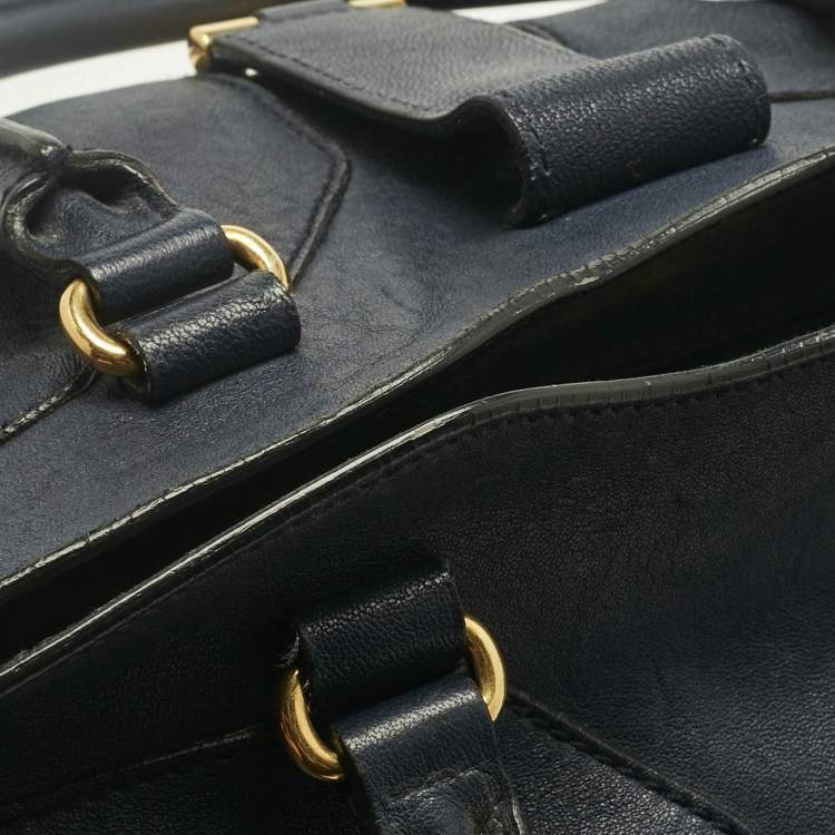 Pre Owned Yves Saint Laurent Navy Blue Leather Large Cabas Chyc Tote