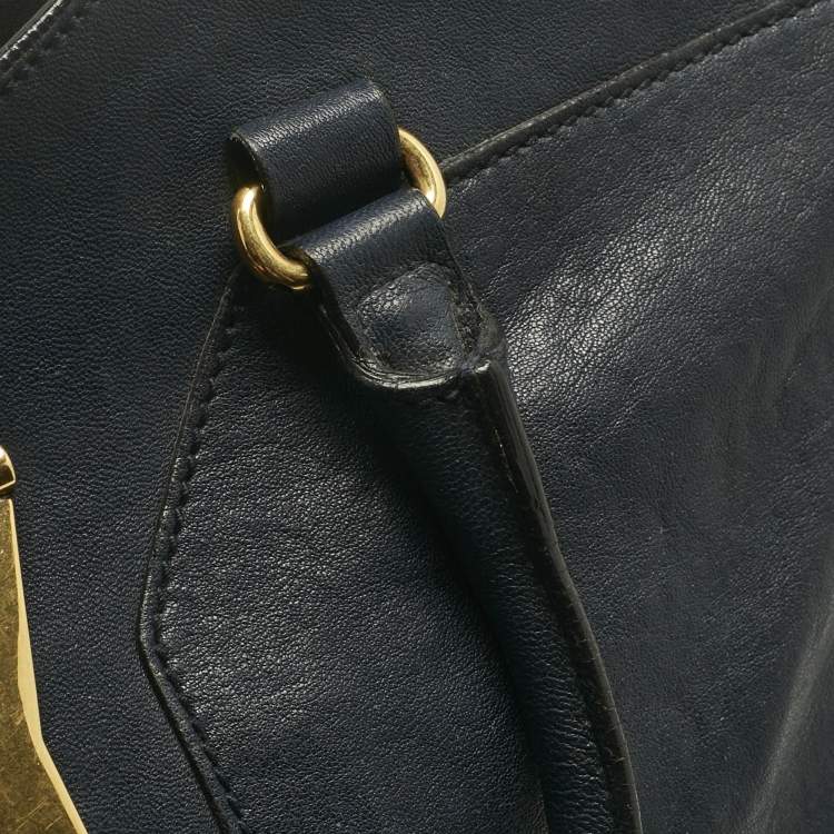 Pre Owned Yves Saint Laurent Navy Blue Leather Large Cabas Chyc Tote