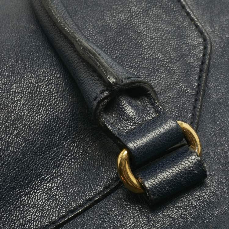 Pre Owned Yves Saint Laurent Navy Blue Leather Large Cabas Chyc Tote