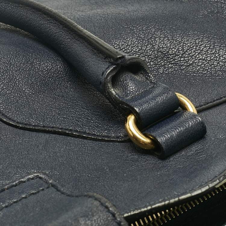 Pre Owned Yves Saint Laurent Navy Blue Leather Large Cabas Chyc Tote