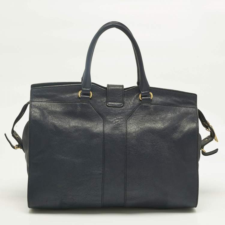 Pre Owned Yves Saint Laurent Navy Blue Leather Large Cabas Chyc Tote