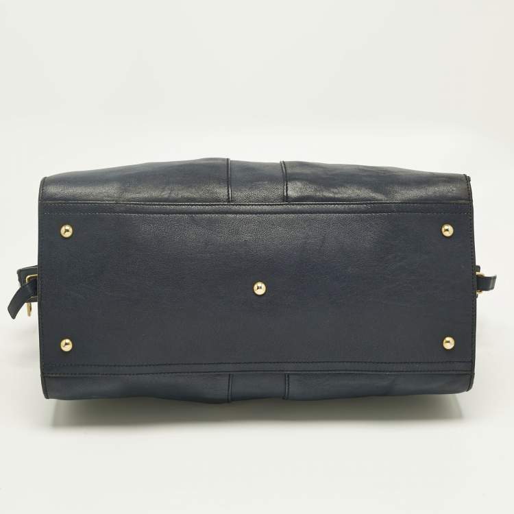 Pre Owned Yves Saint Laurent Navy Blue Leather Large Cabas Chyc Tote