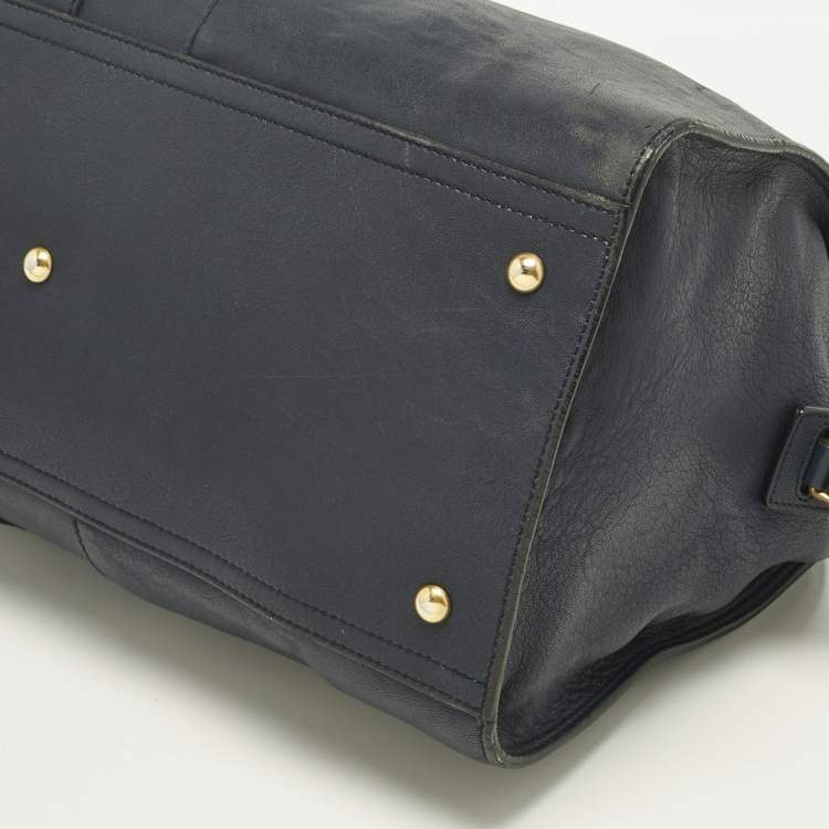 Pre Owned Yves Saint Laurent Navy Blue Leather Large Cabas Chyc Tote