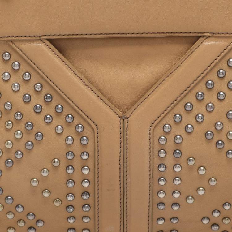 Pre Owned Yves Saint Laurent Beige Leather Studded Clutch