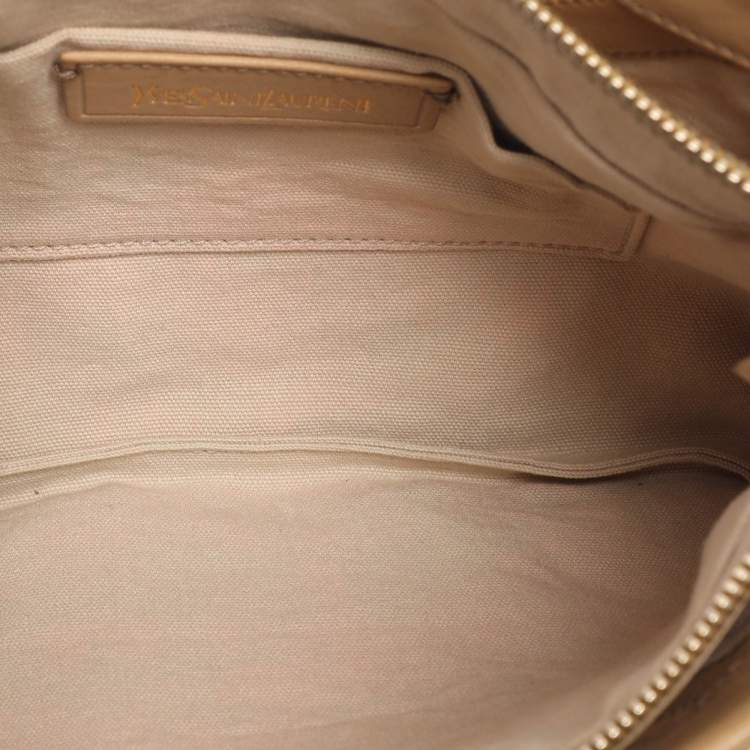 Pre Owned Yves Saint Laurent Beige Leather Studded Clutch